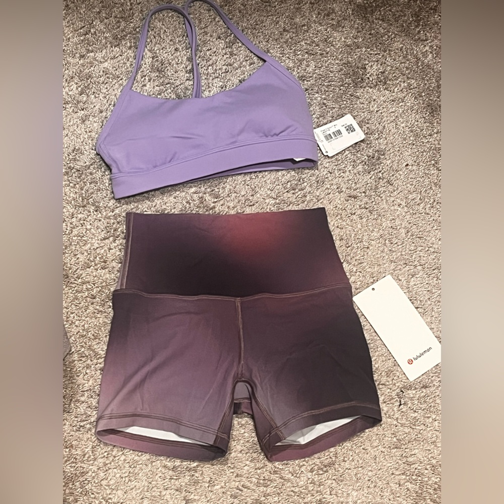 Lululemon Athletica Lavender Flow Y Nulu Bra with Align High Rise 4inch shorts